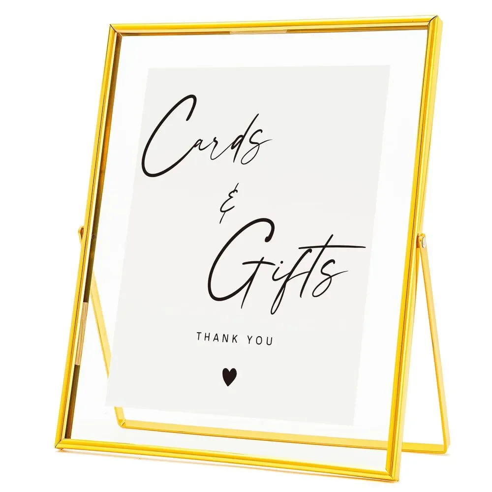 CARDS & GIFTS Table Decor 10x8 Inches Floating Picture Frame Wedding Sign (Gold)